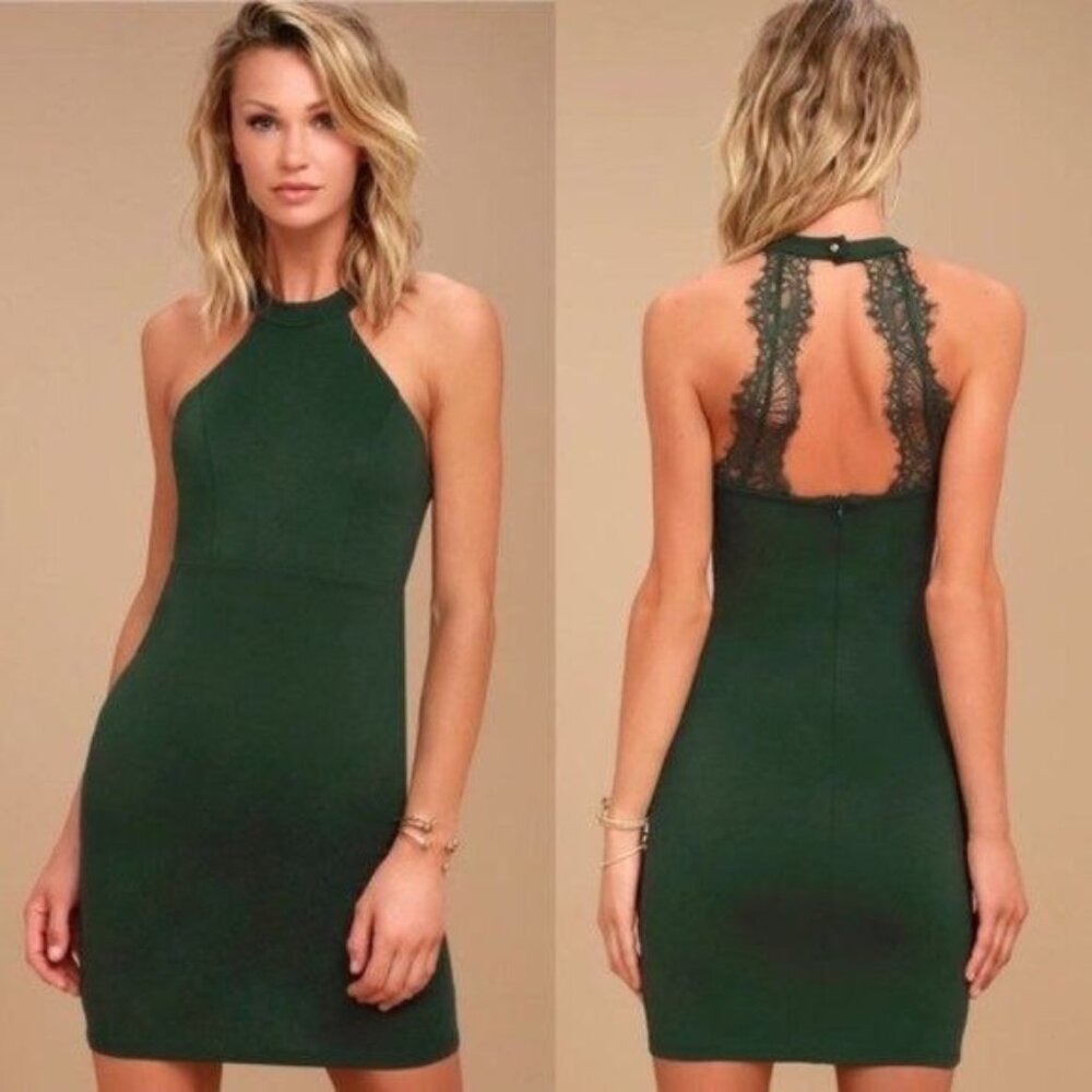 Lulu’s Endlessly Alluring Forest Green Lace Bodycon Dress Size XL